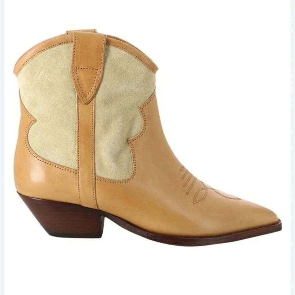 NWOB Isabel Marant Demar Mix suede Ecru Short Western Point Toe Boots Size 37